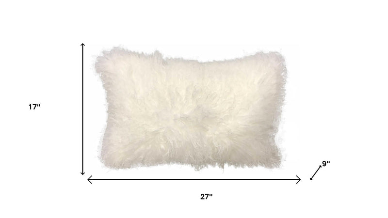 17" Bright White Genuine Tibetan Lamb Fur Pillow With Microsuede Backing - Home Decor
