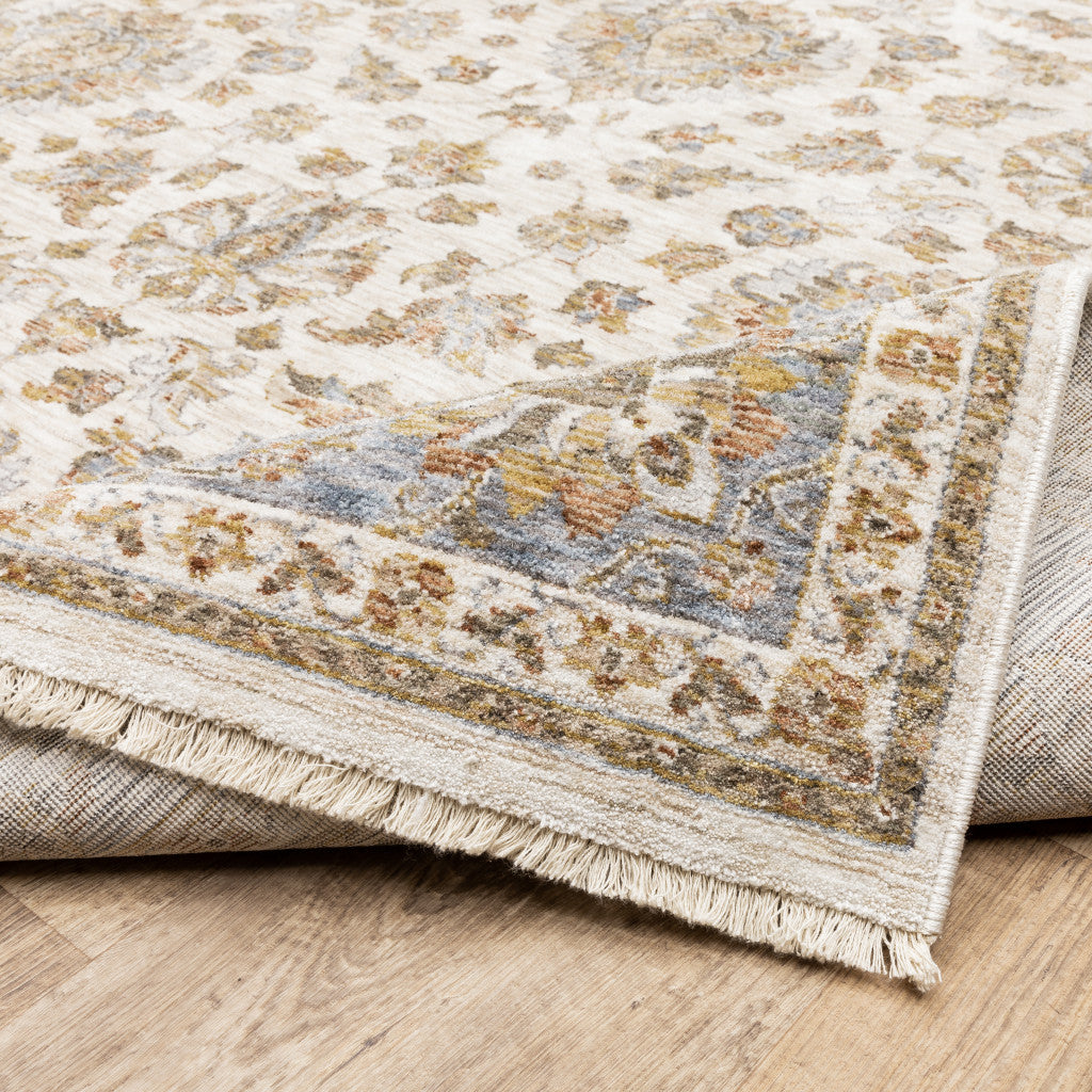 5' X 8' Ivory And Blue Oriental Power Loom Stain Resistant Area Rug With Fringe - Home & Garden