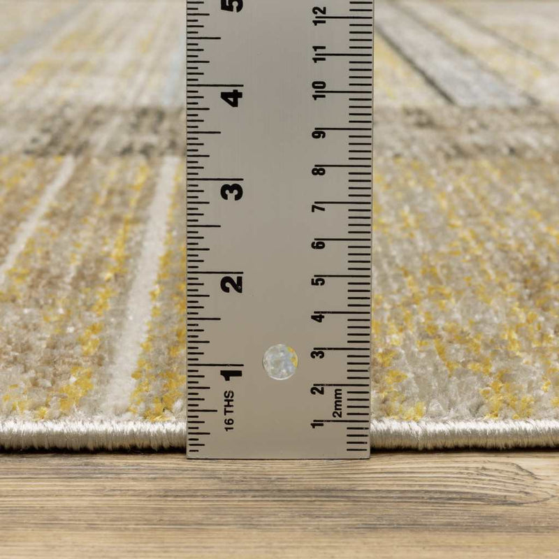 5' X 8' Beige Charcoal Brown Grey Tan Gold And Blue Geometric Power Loom Stain Resistant Area Rug With Fringe - Home & Garden