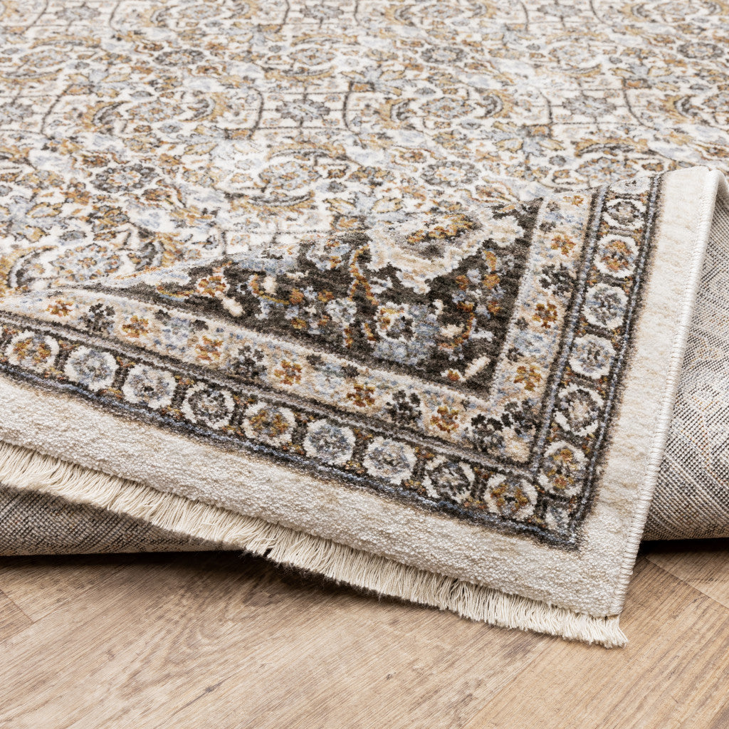 2' X 3' Ivory And Grey Oriental Power Loom Stain Resistant Area Rug With Fringe - Home & Garden