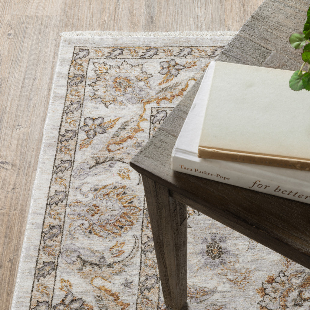 3' X 5' Ivory And Grey Oriental Power Loom Stain Resistant Area Rug With Fringe - Home & Garden