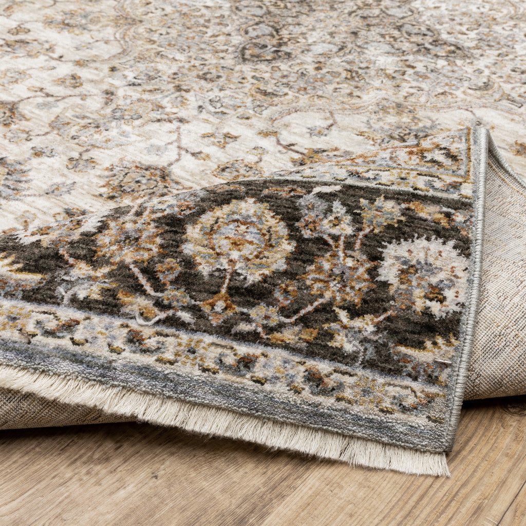 3' X 5' Ivory And Blue Oriental Power Loom Stain Resistant Area Rug With Fringe - Home & Garden