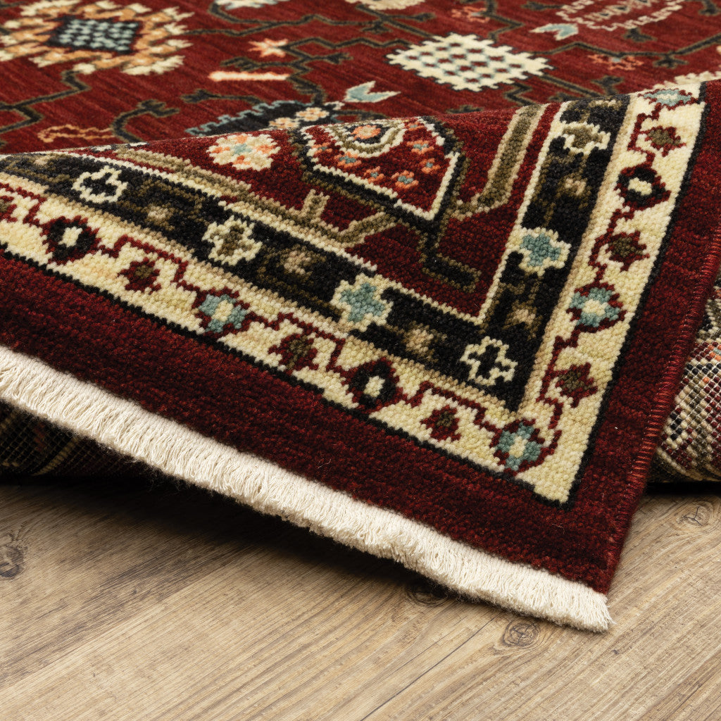 12' Red And Ivory Genuine Wool Oriental Runner Rug With Fringe - Home & Garden