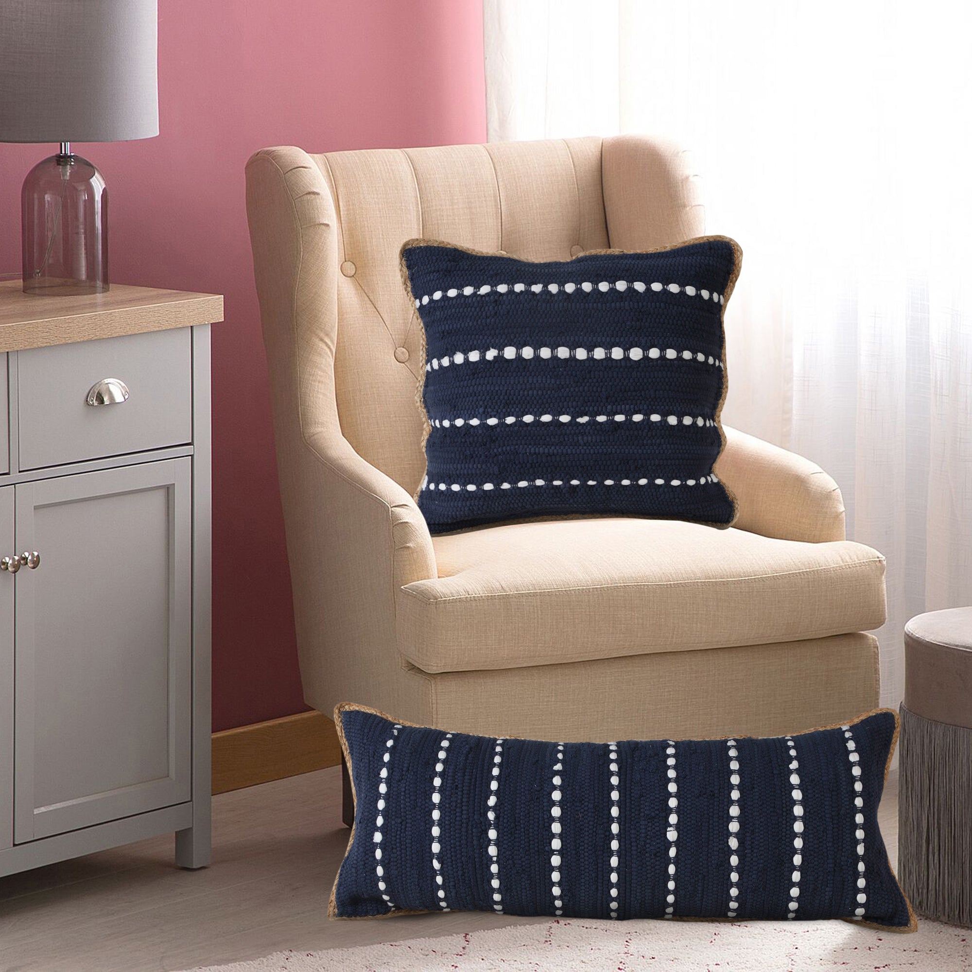 14" X 36" Blue and Beige Lumbar Throw Pillow - Home & Garden