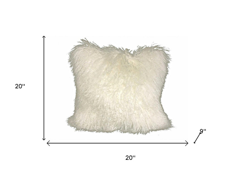 20" Creamy White Genuine Tibetan Lamb Fur Pillow With Microsuede Backing - Home Decor