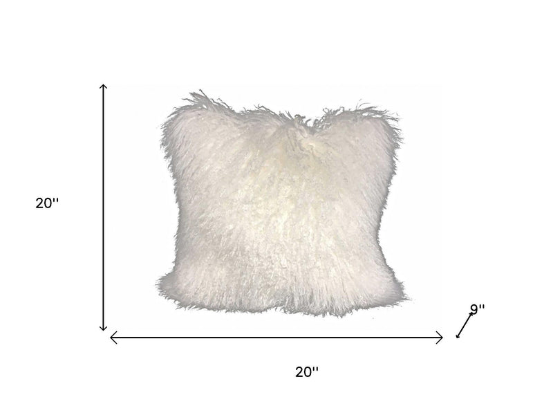 20" Bright White Genuine Tibetan Lamb Fur Pillow With Microsuede Backing - Home Decor