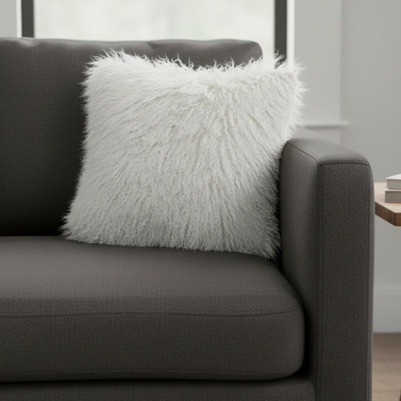20" Bright White Genuine Tibetan Lamb Fur Pillow With Microsuede Backing - Home Decor