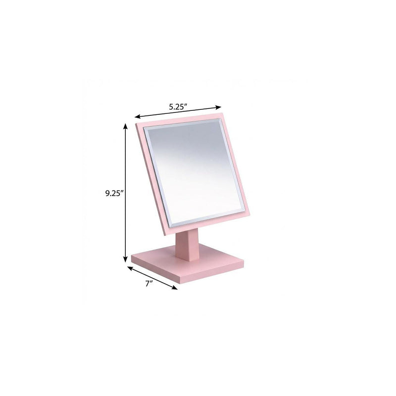 9" Pink Wood Square Freestanding Framed Makeup Shaving Tabletop Mirror - Bed & Bath