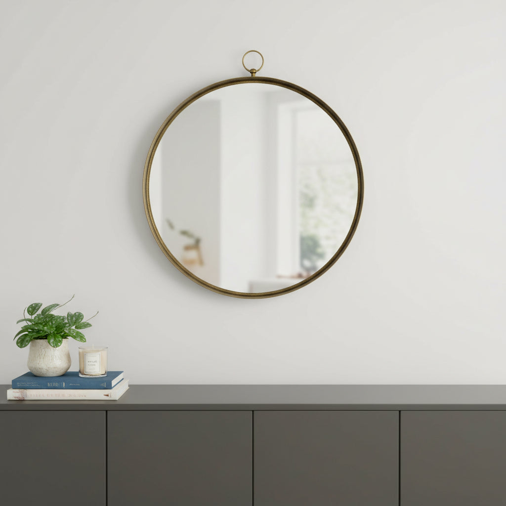 28" Gold Round Iron Framed Accent Mirror - Bed & Bath