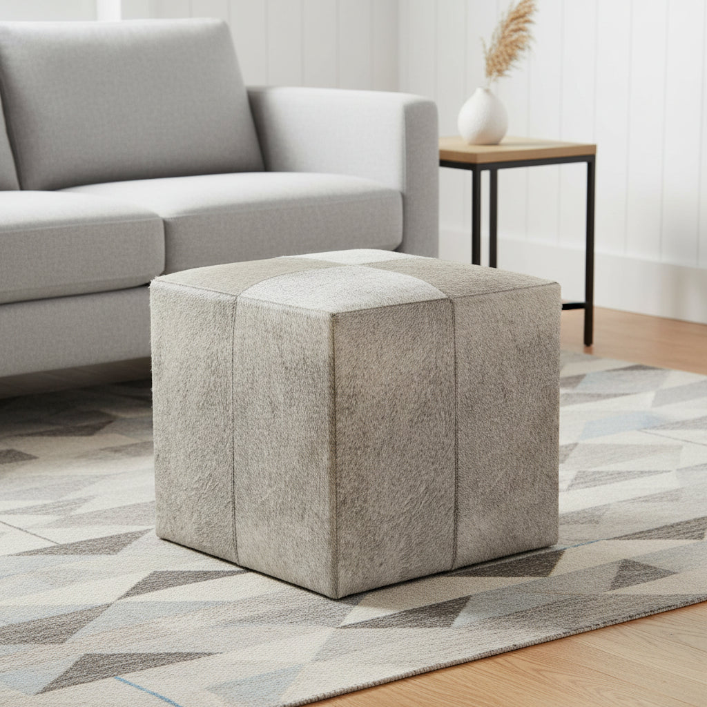 20" Gray Fabric and Wool Cube Ottoman - Living Room