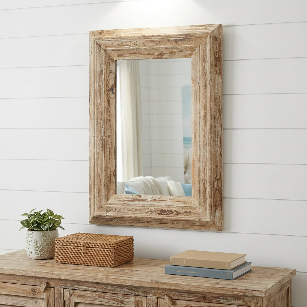 39" Natural Distressed Wood Framed Accent Mirror - Bed & Bath