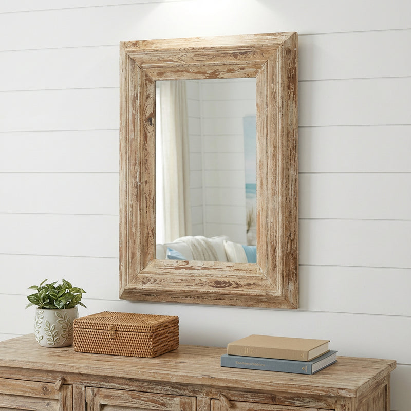 39" Natural Distressed Wood Framed Accent Mirror - Bed & Bath