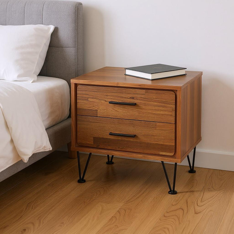 18" Brown Wood Two Drawer Nightstand - Bed & Bath