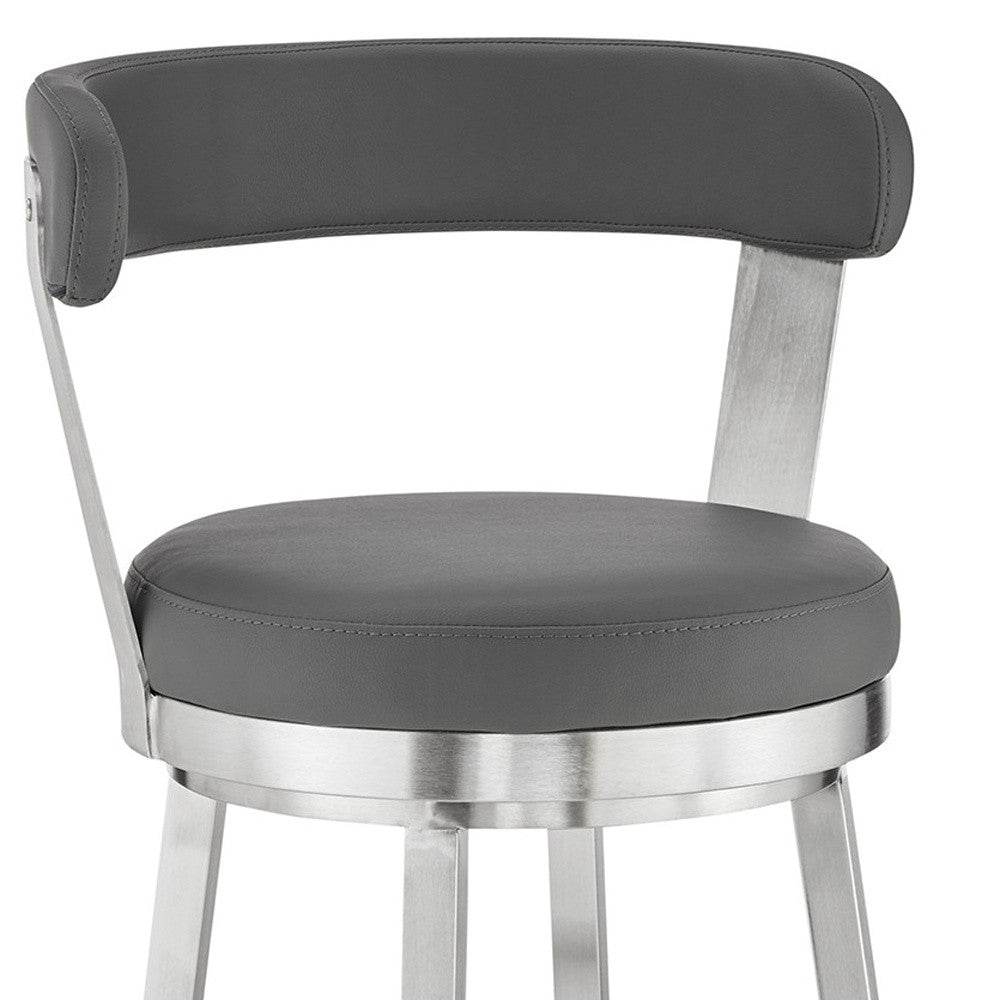 26" Gray And Silver Fabric And Iron Backless Counter Height Swivel Bar Chair - Living Room