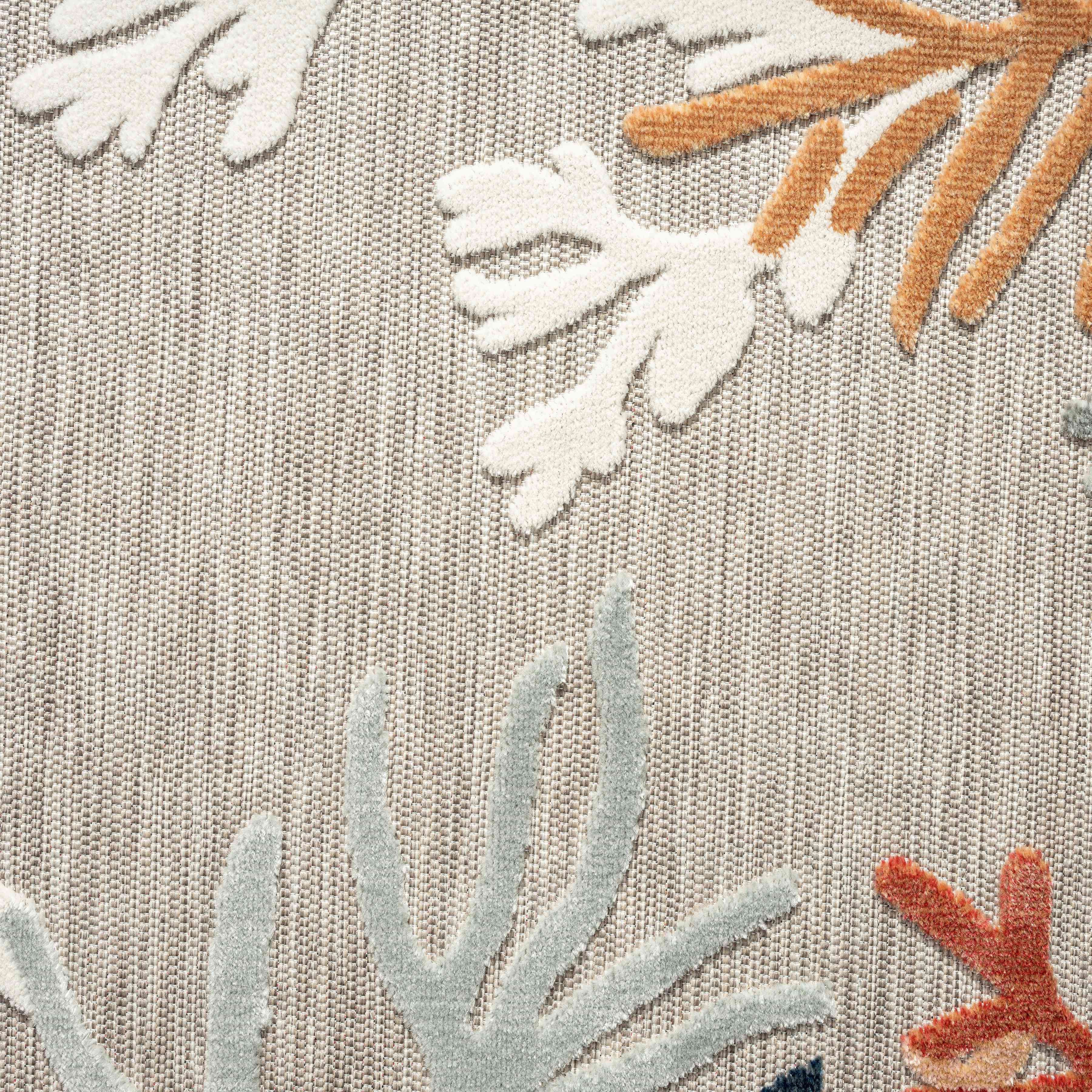 5' Beige And Orange Coral Round Rug - Home & Garden