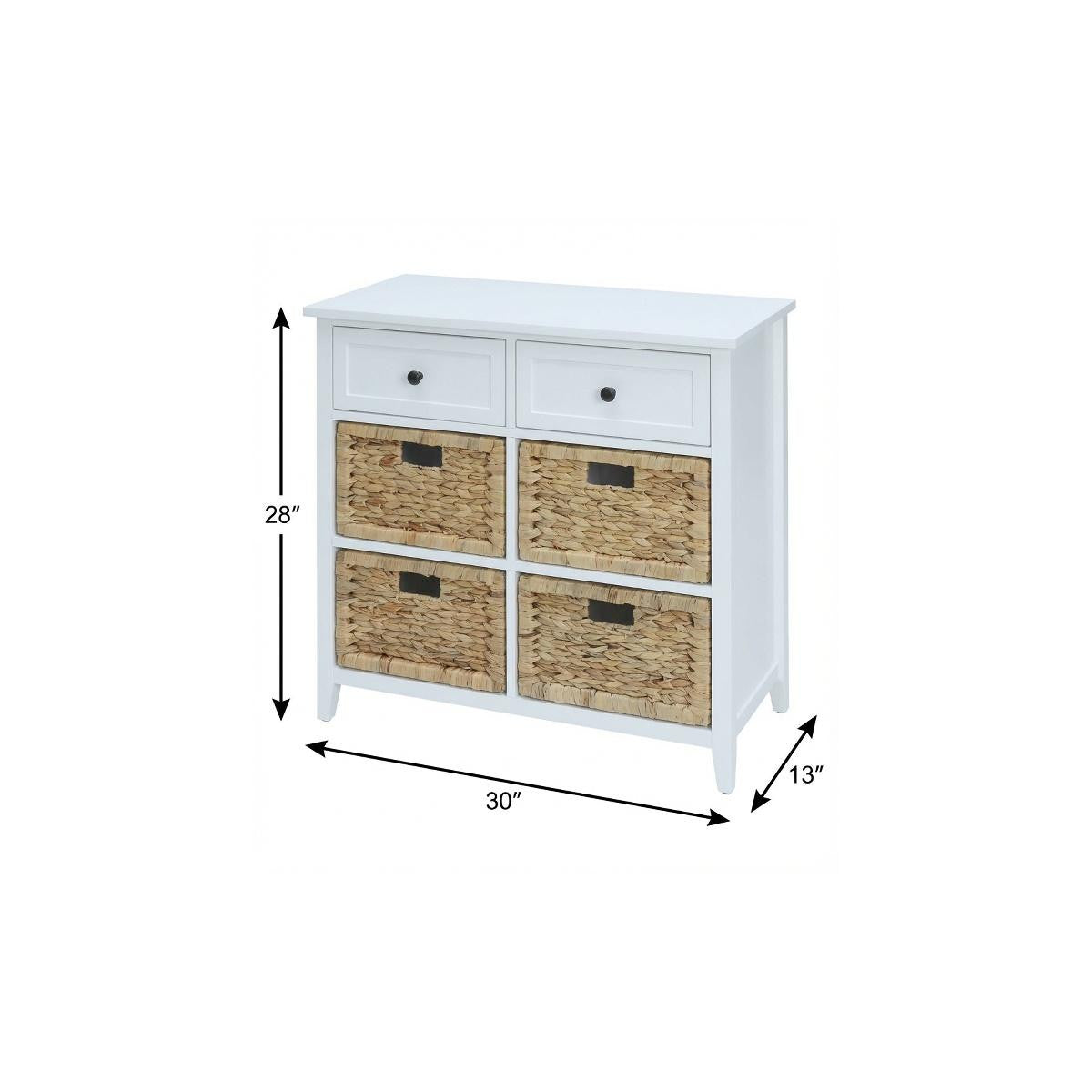 30" White Wood And Water Hyacinth Accent Cabinet With Six Drawers - Kitchen & Dining