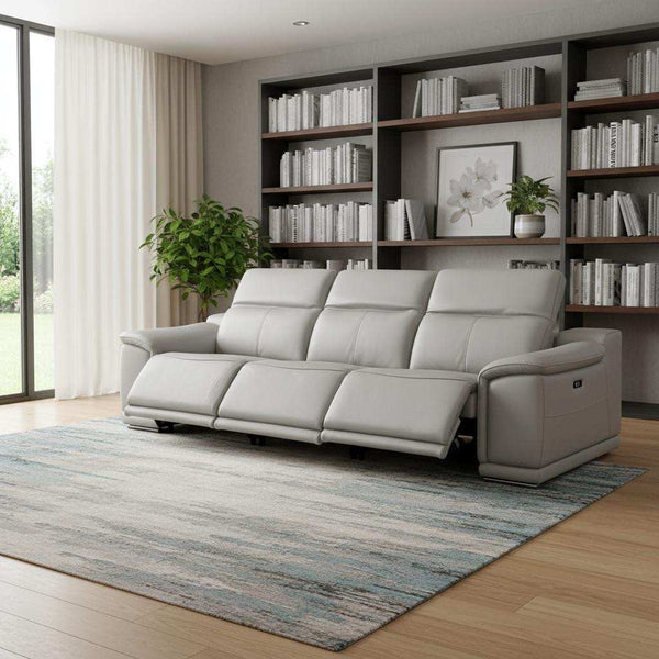 107" Light Gray Italian Leather Reclining USB Sofa - Living Room