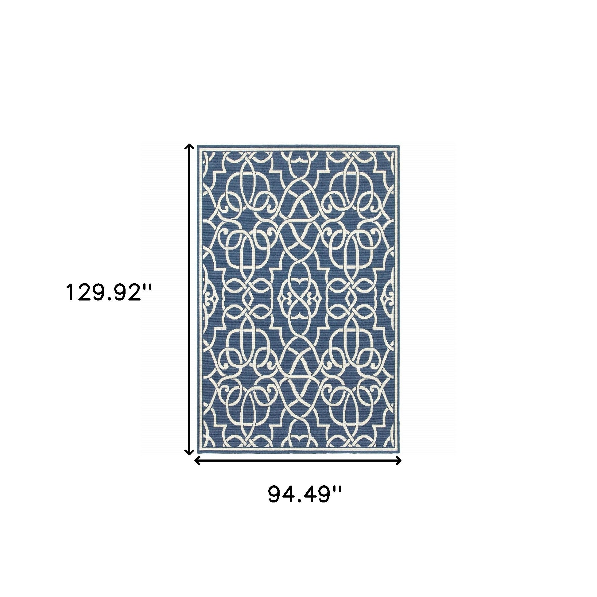 8' X 11' Blue and Ivory Geometric Stain Resistant Indoor Outdoor Area Rug - Outdoor