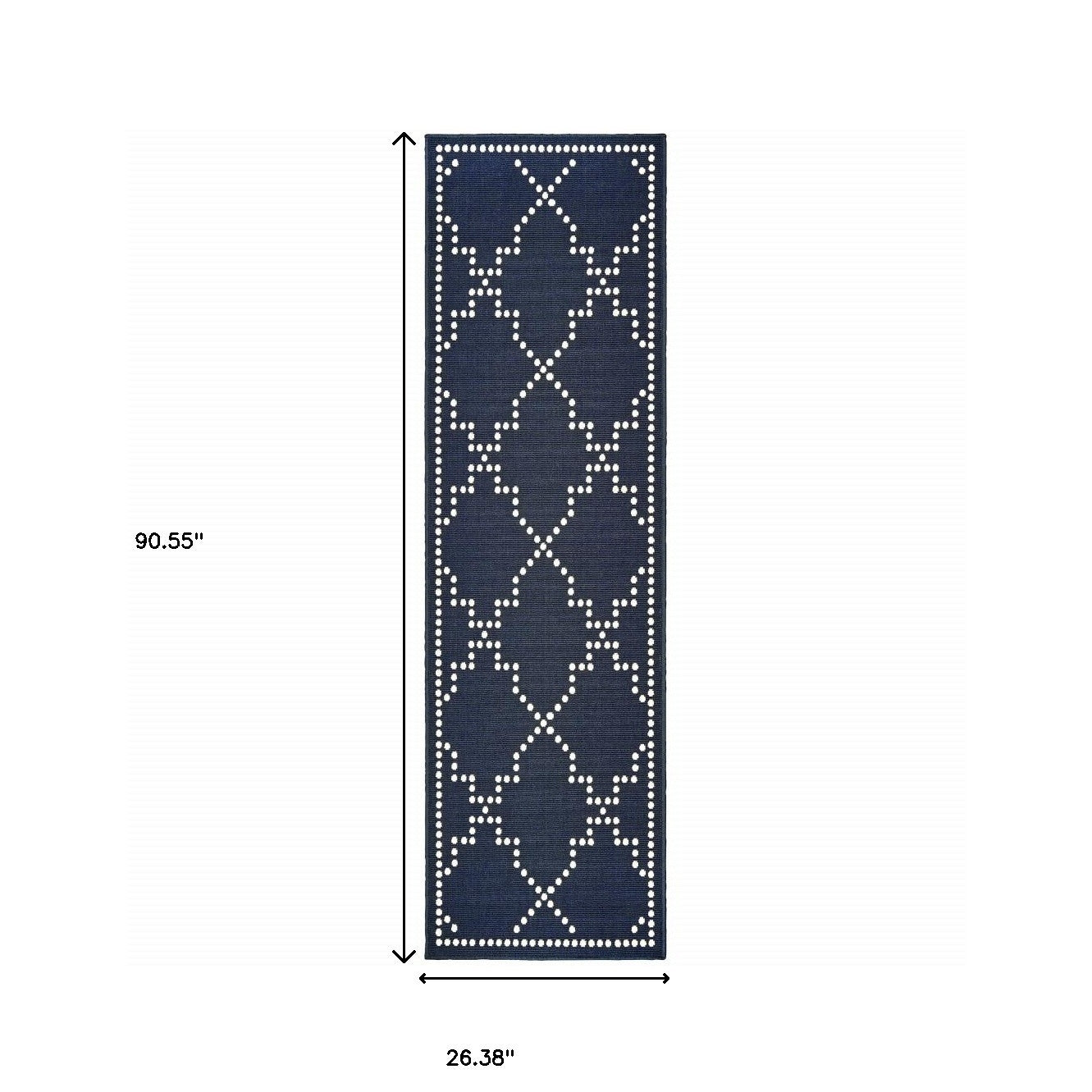 2' X 8' Blue and Ivory Geometric Stain Resistant Indoor Outdoor Area Rug - Outdoor