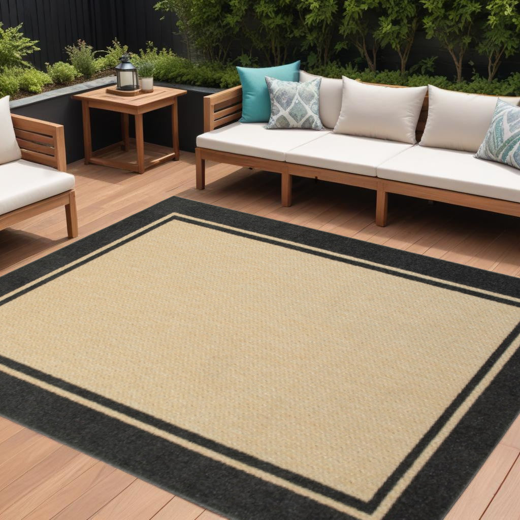 8' X 11' Beige And Black Indoor Outdoor Area Rug - Outdoor