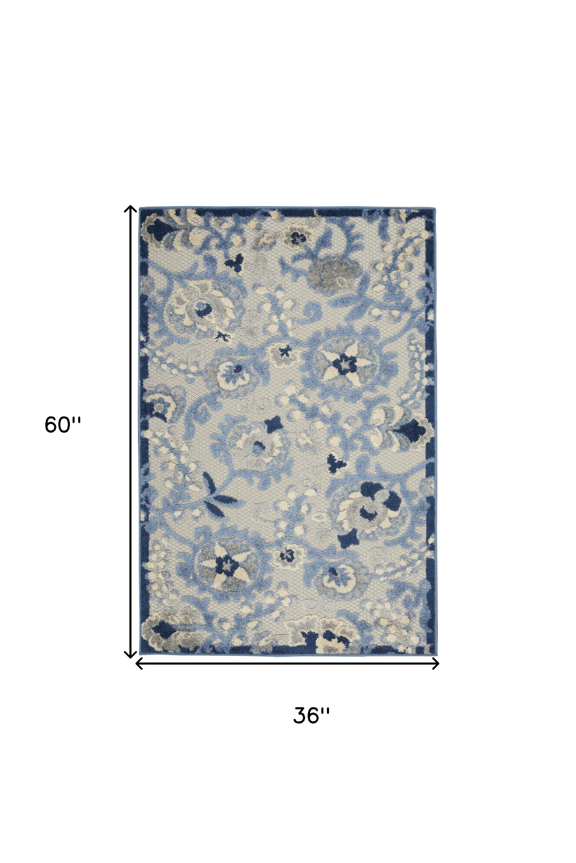 3' X 5' Blue And Gray Floral Power Loom Area Rug - Outdoor
