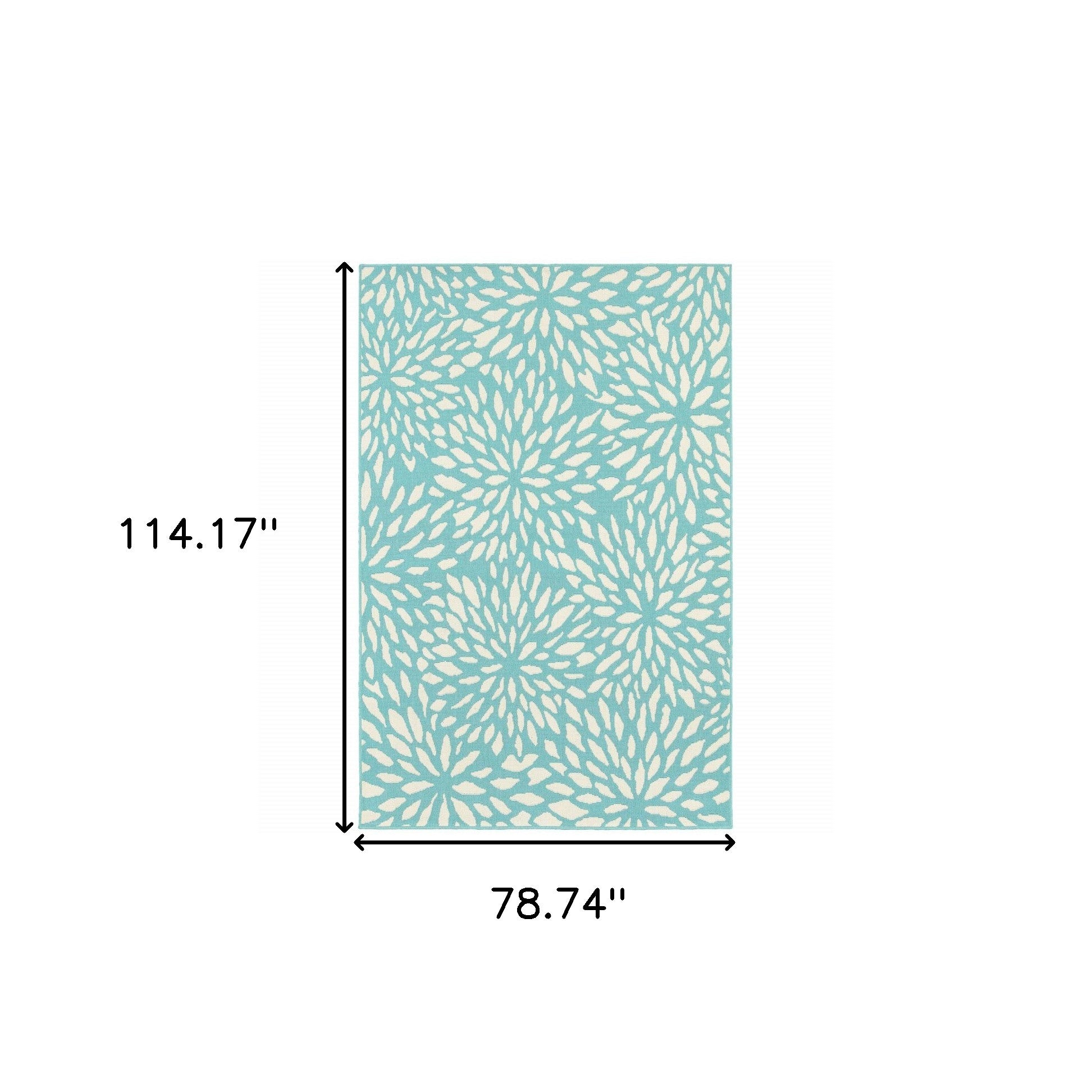 7' x 10' Blue and Ivory Floral Stain Resistant Indoor Outdoor Area Rug - Outdoor