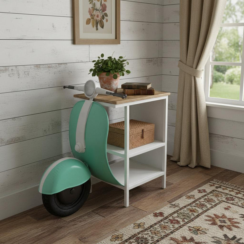 26" Green And White Novelty Scooter Open Cabinet with Two Shelves - Kitchen & Dining