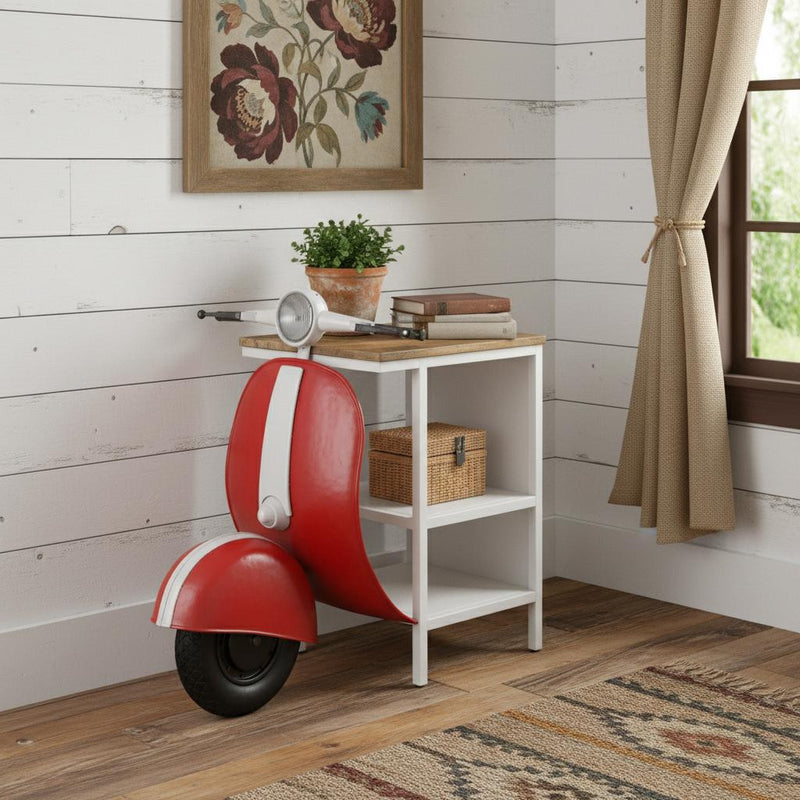26" Red and Off White Novelty Scooter Open Cabinet With Two Shelves - Kitchen & Dining