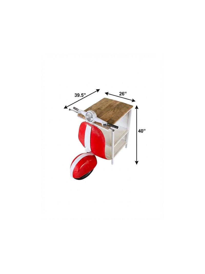 26" Red and Off White Novelty Scooter Open Cabinet With Two Shelves - Kitchen & Dining