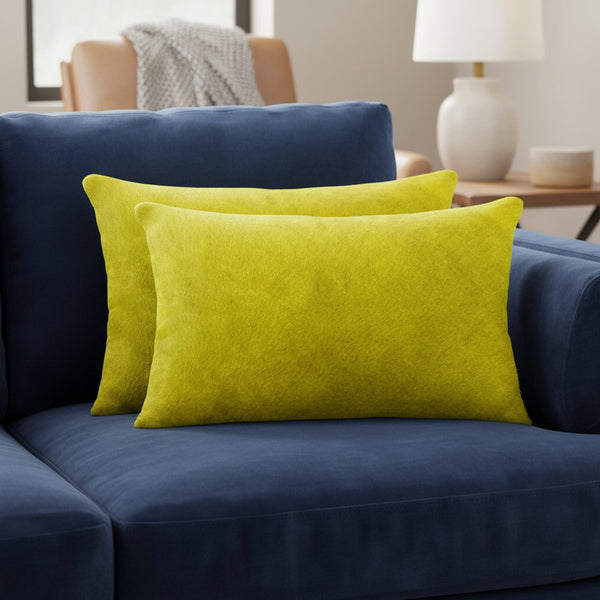 12" X 20" X 5" Yellow Cowhide  Pillow 2 Pack - Home Decor