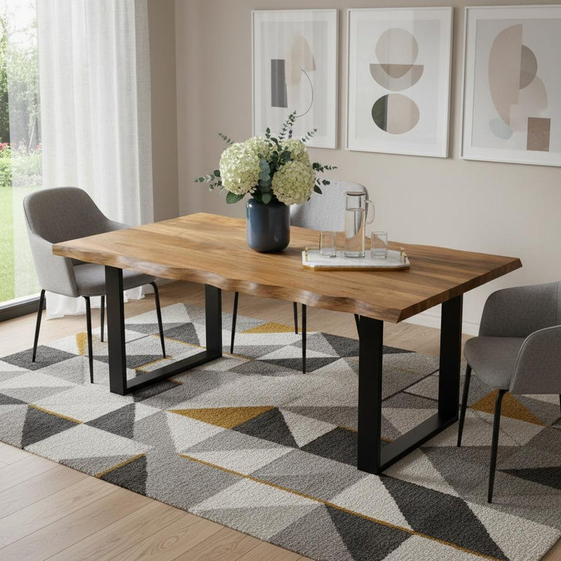 63" Brown And Black Solid Wood Sled Base Dining Table - Kitchen & Dining