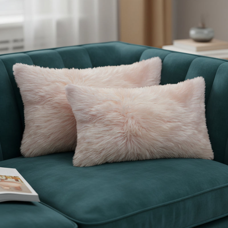 Set Of Two Blush Genuine Sheepskin Lumbar Accent Pillows - Home Decor