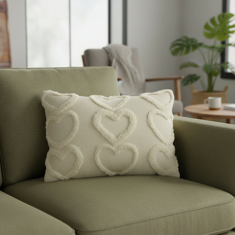 14" X 20" Off White Cotton Heart Throw Pillow - Home Decor