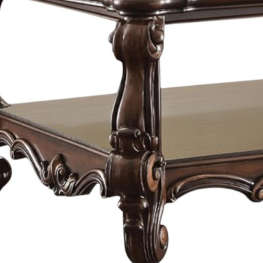 59" Brown and Dark Brown Wood Coffee Table With Shelf - Living Room