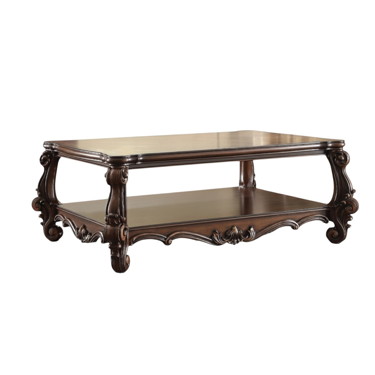 59" Brown and Dark Brown Wood Coffee Table With Shelf - Living Room