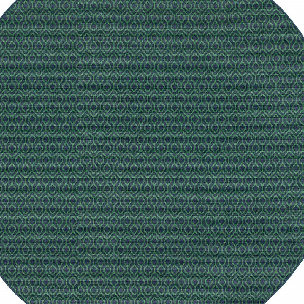 8' X 8' Blue and Green Round Geometric Stain Resistant Indoor Outdoor Area Rug - Outdoor
