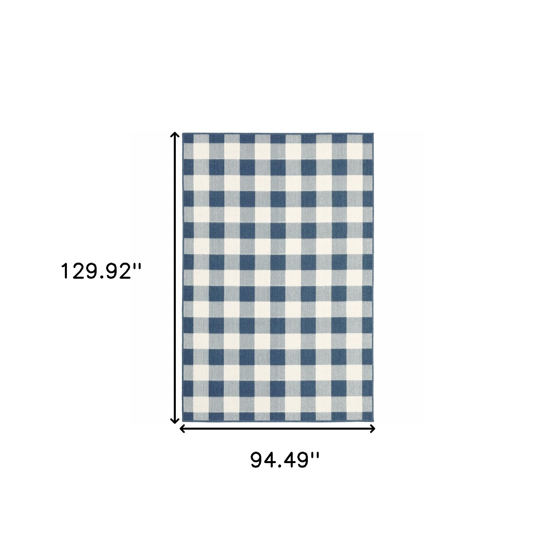 8' X 11' Blue and Ivory Geometric Stain Resistant Indoor Outdoor Area Rug - Outdoor