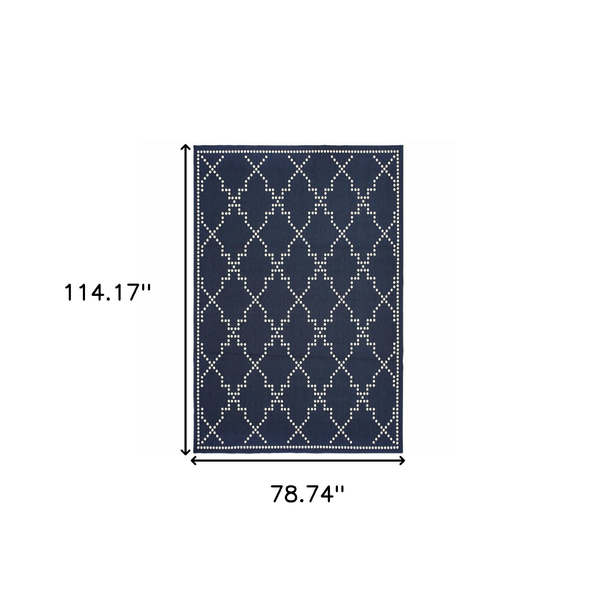 7' X 10' Blue and Ivory Geometric Stain Resistant Indoor Outdoor Area Rug - Outdoor