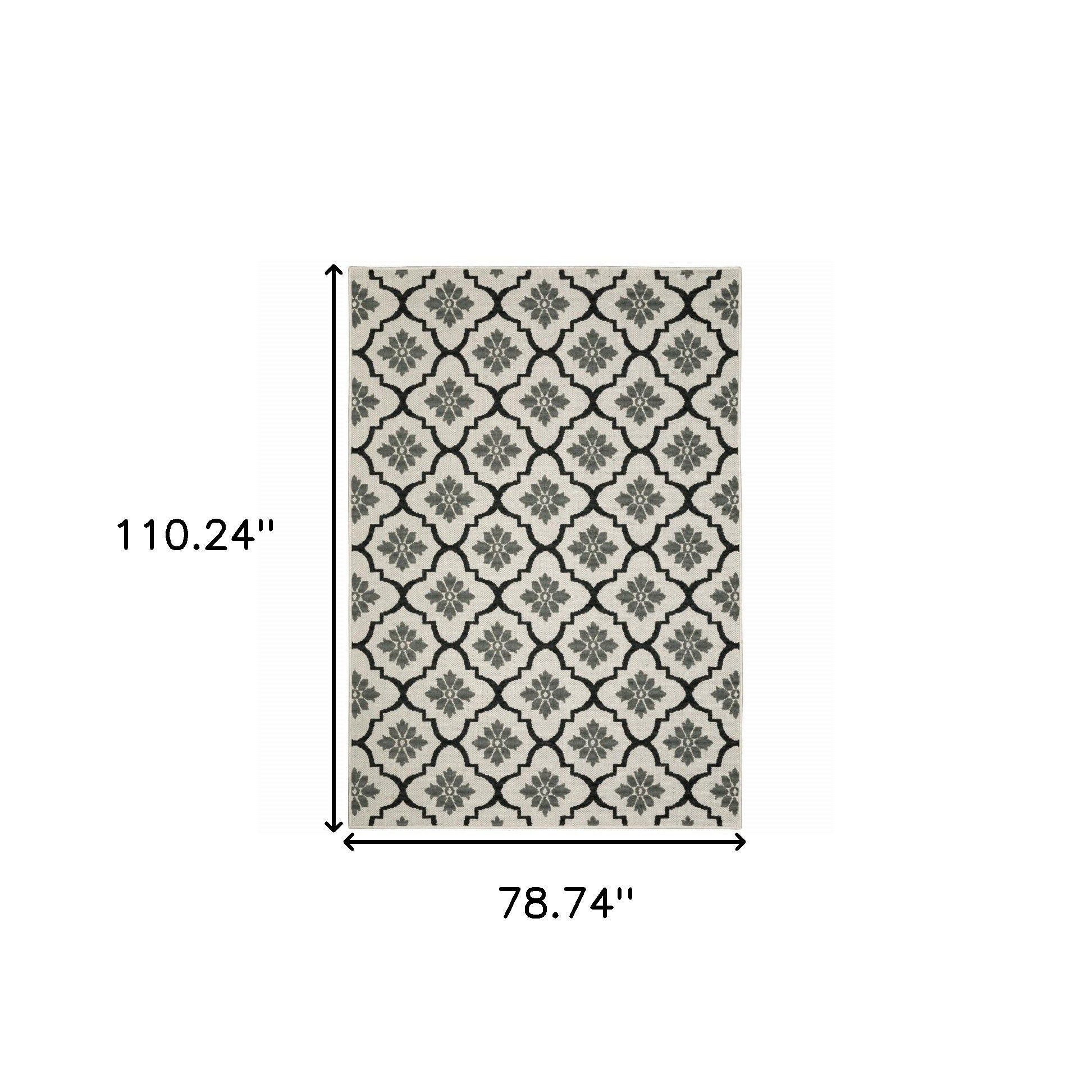 7' X 9' Beige and Black Geometric Stain Resistant Indoor Outdoor Area Rug - Sports & Outdoor
