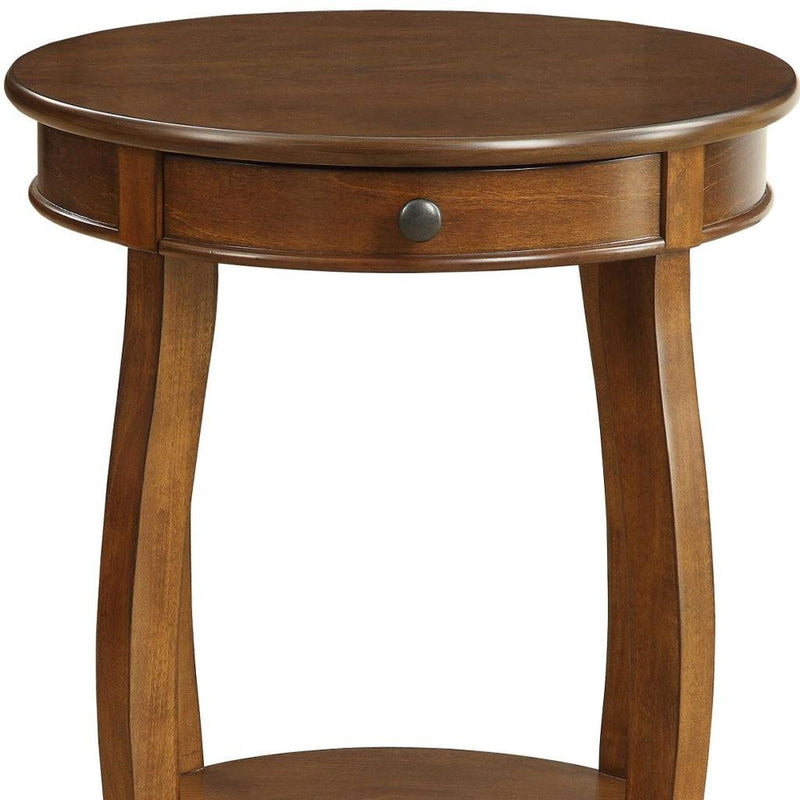 24" Brown Solid Wood Round End Table With Shelf - Living Room