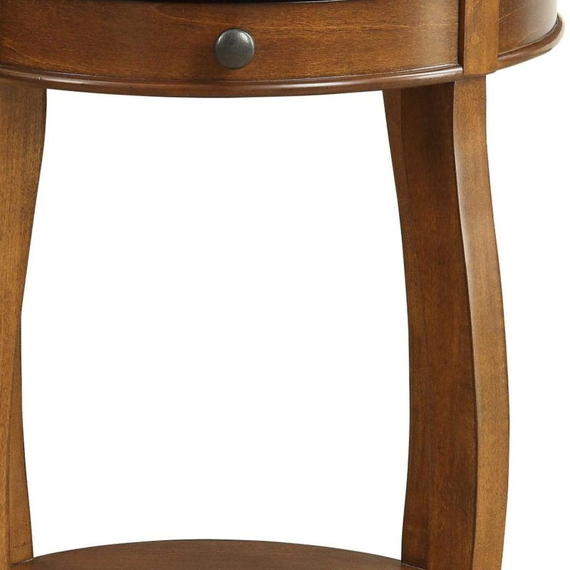 24" Brown Solid Wood Round End Table With Shelf - Living Room