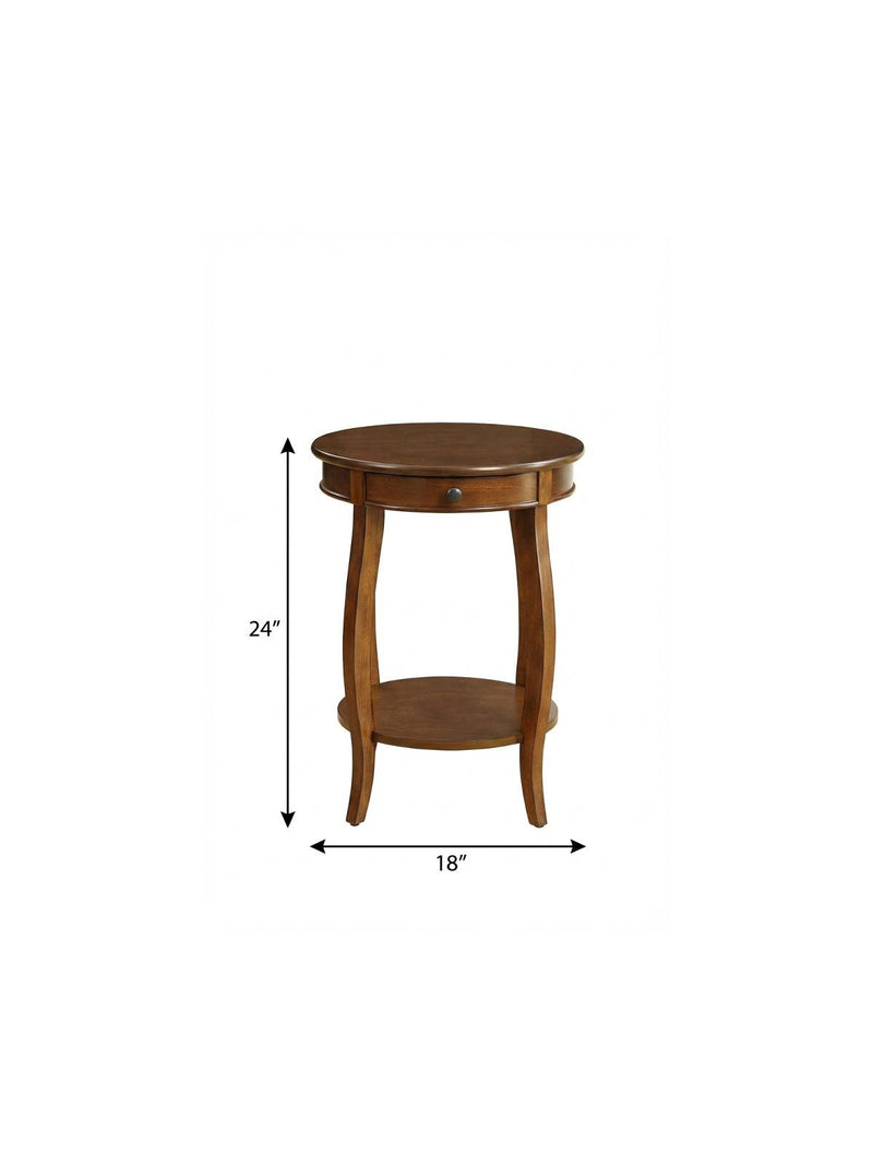 24" Brown Solid Wood Round End Table With Shelf - Living Room