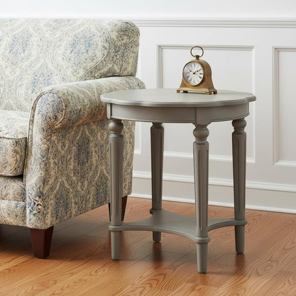 24" Light Slate Gray Solid Wood Round End Table With Shelf - Living Room