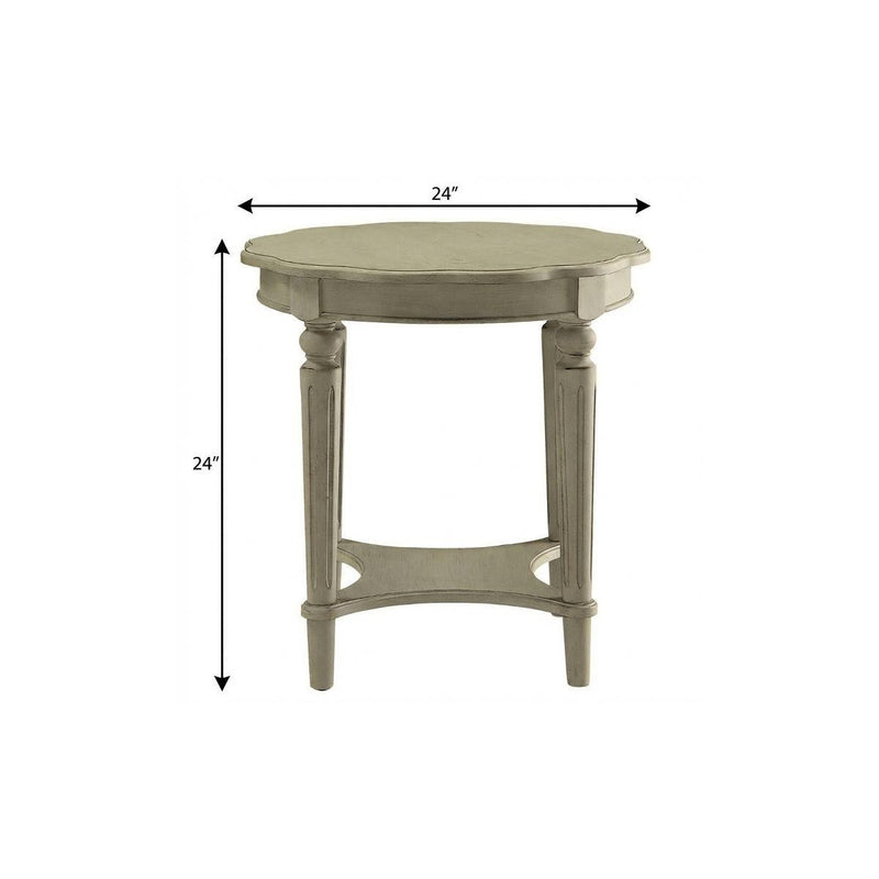 24" Light Slate Gray Solid Wood Round End Table With Shelf - Living Room