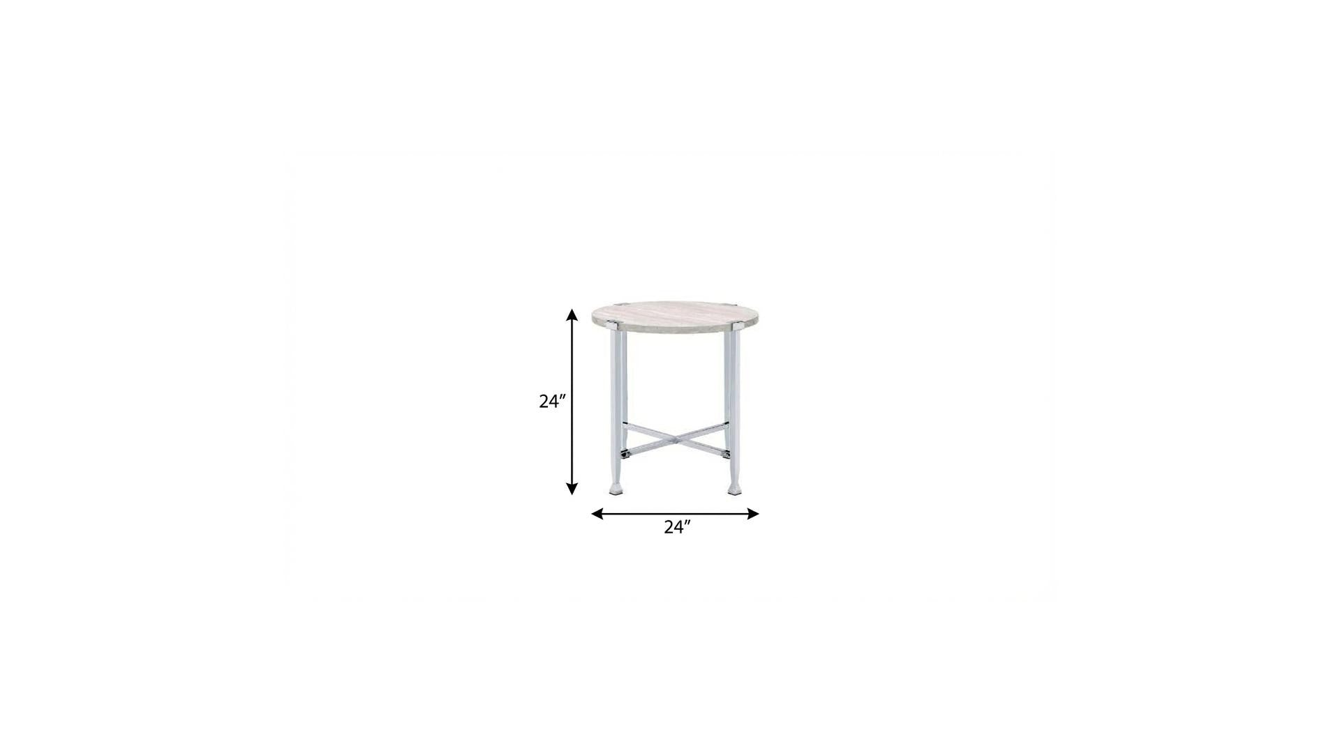 24" Chrome And White Oak Manufactured Wood And Metal Round End Table - Living Room