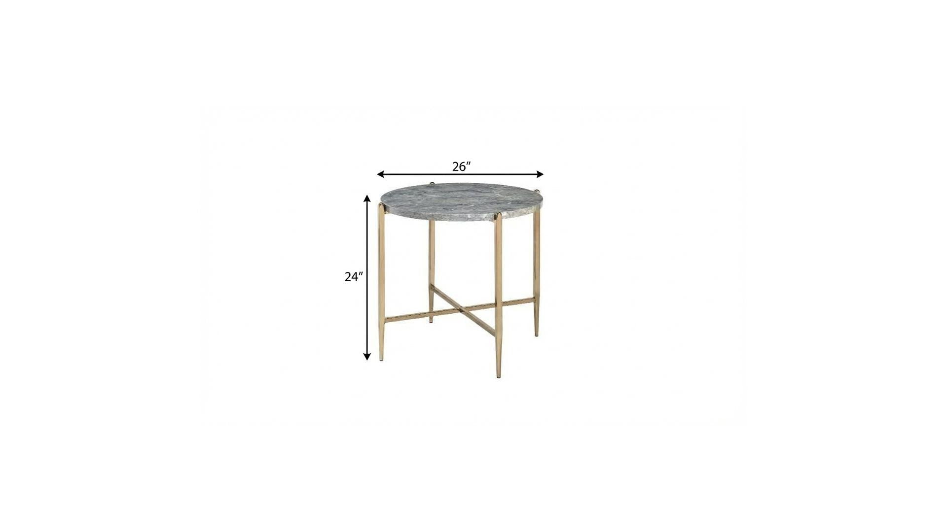24" Champagne And Light Gray Manufactured Wood And Metal Round End Table - Living Room