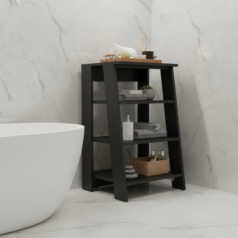 17" Black Wood Freestanding Bathroom Shelf - Office