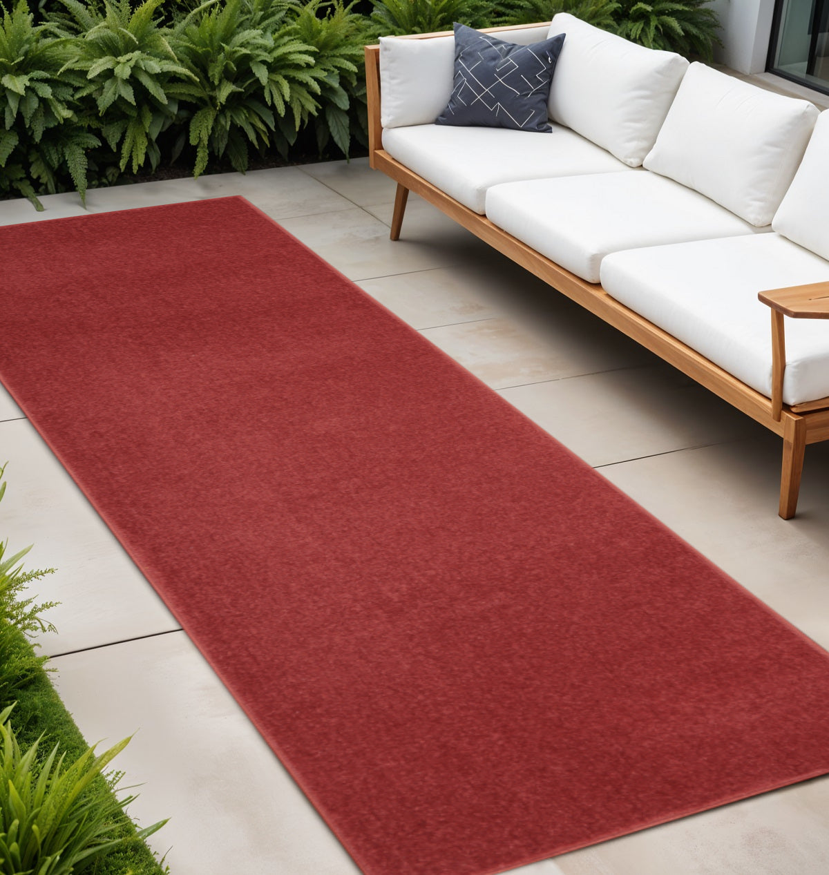 2' X 8' Brick Red Non Skid Indoor Outdoor Runner Rug - Outdoor