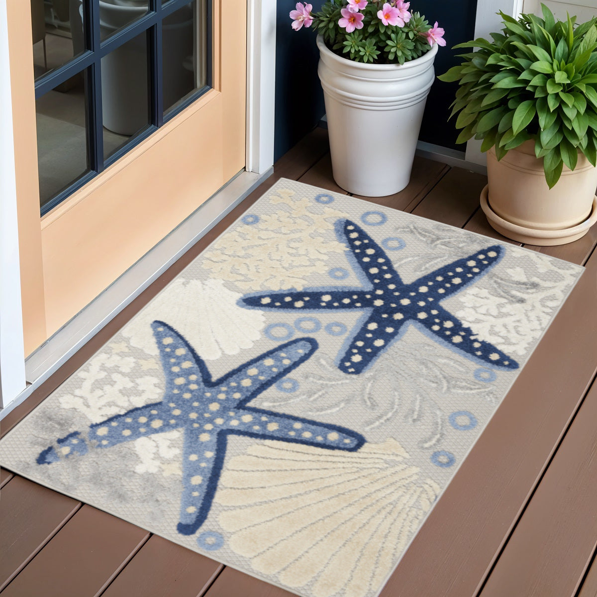 3' X 4' Blue And Gray Indoor Outdoor Area Rug - Outdoor