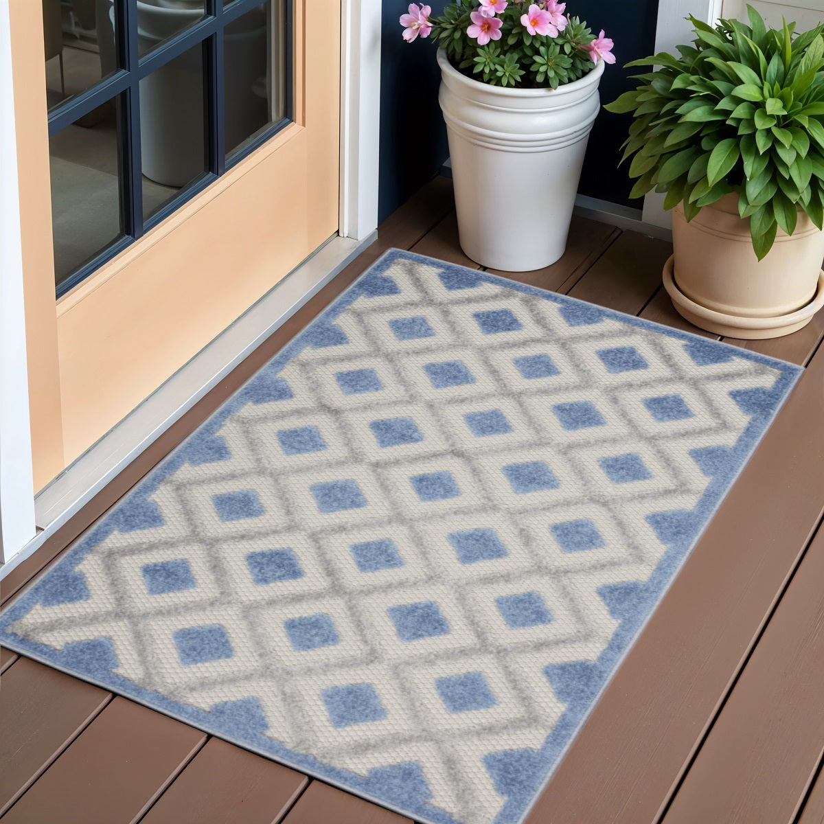 3' X 4' Blue And Gray Indoor Outdoor Area Rug - Outdoor